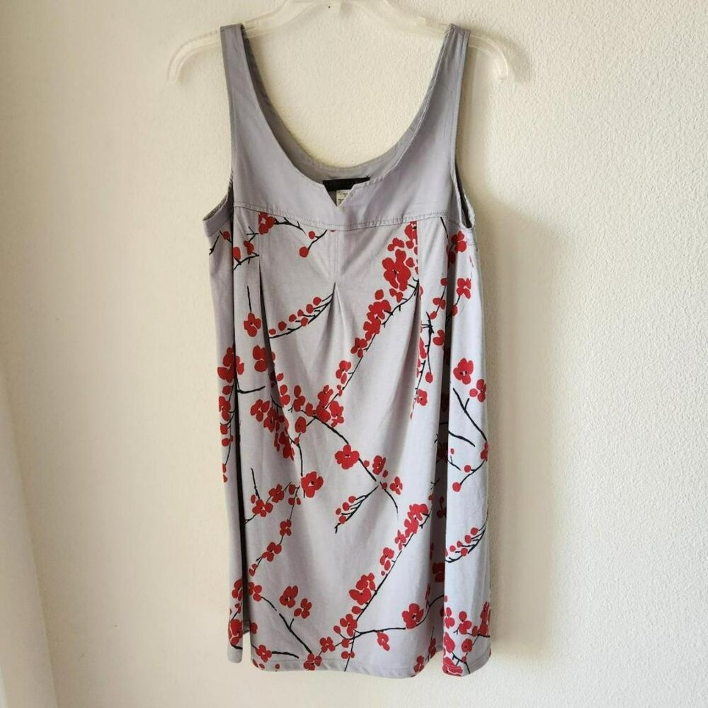 APOSTROPHE Vintage floral grey & red mini dress Asian Inspired Loungewear Sz M